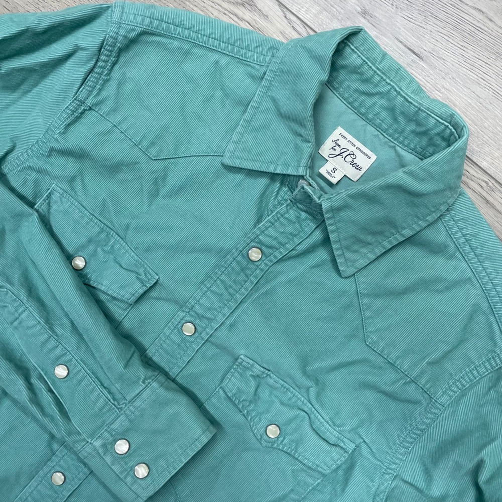J.Crew Corduroy Western Shirt Mens S Green Long Sleeve Pearl Snap BN633